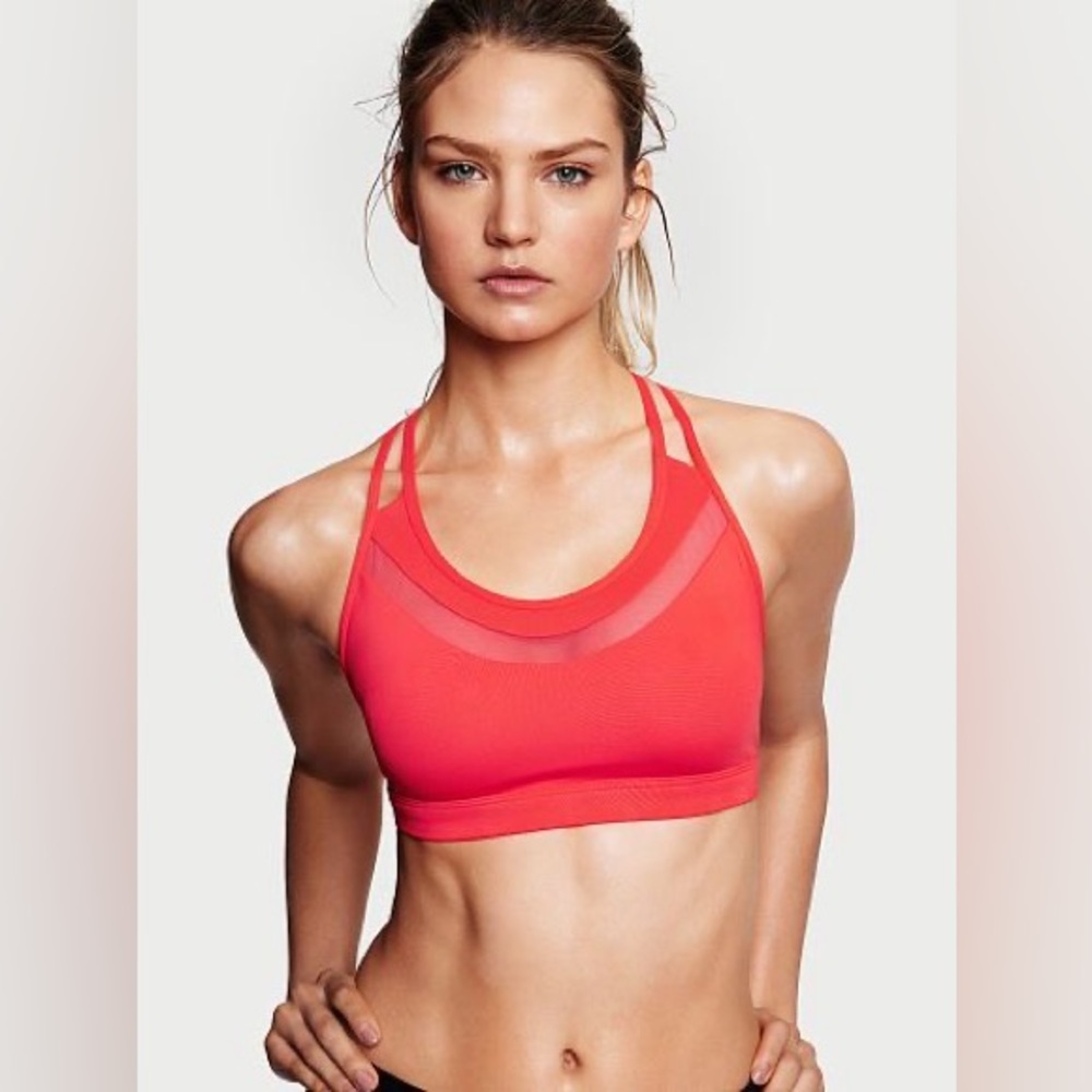 Victoria’s Secret Sport Strappy Coral Sports Bra with Mesh Detail